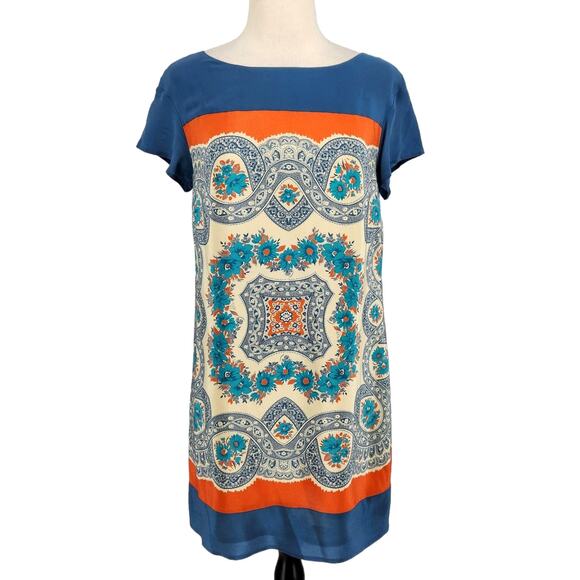 Anthro Meadow Rue Silk Scarf Print Shift Dress Tunic Womens Size XS - Picture 1 of 7